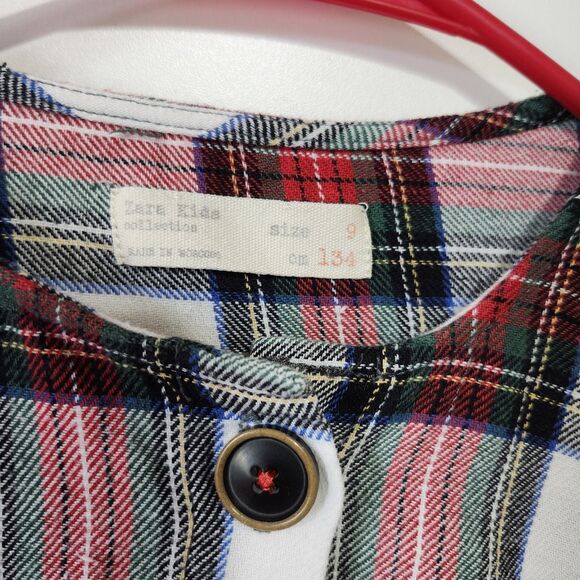 ZARA Kids Girls Holiday Christmas Plaid Dress Red Green White Long Sleeve 8-9 - Picture 5 of 6